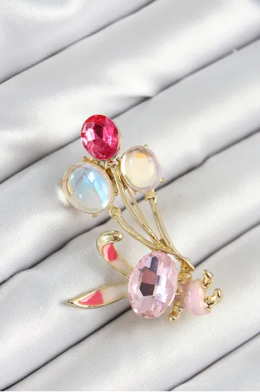 Zirkon Taşlı Balonlu Pembe Tavşan Figürlü Gold Renk Kadın Broş Zirkon Taşlı Balonlu Pembe Tavşan Figürlü Gold Renk Kadın Broş