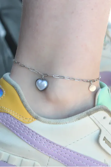 316L Çelik Gümüş Renk Kalp Model Kadın Halhal 316L Çelik Gümüş Renk Kalp Model Kadın Halhal