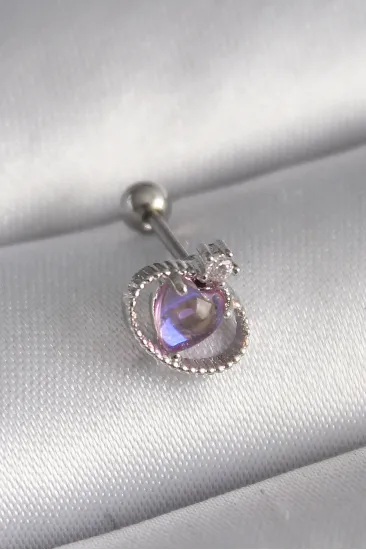 316L Çelik Gümüş Renk Mor Mineli Kalp Zirkon Taş Detay Tragus Piercing 316L Çelik Gümüş Renk Mor Mineli Kalp Zirkon Taş Detay Tragus Piercing