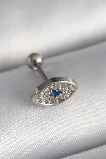 316L Çelik Gümüş Renk Zirkon Taşlı Göz Tragus Piercing 316L Çelik Gümüş Renk Zirkon Taşlı Göz Tragus Piercing