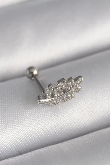 316L Çelik Gümüş Renk Zirkon Taşlı Dal Tragus Piercing 316L Çelik Gümüş Renk Zirkon Taşlı Dal Tragus Piercing