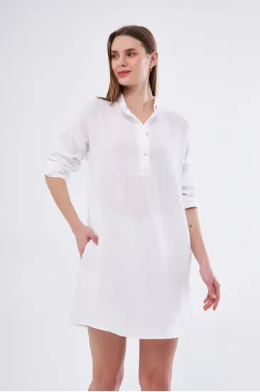 Kadın Beyaz Muslin Uzun Kollu Hakim Yaka Cepli Günlük Yazlık Tunik Gömlek Elbise 700-3520341 Kadın Beyaz Muslin Uzun Kollu Hakim Yaka Cepli Günlük Yazlık Tunik Gömlek Elbise 700-3520341