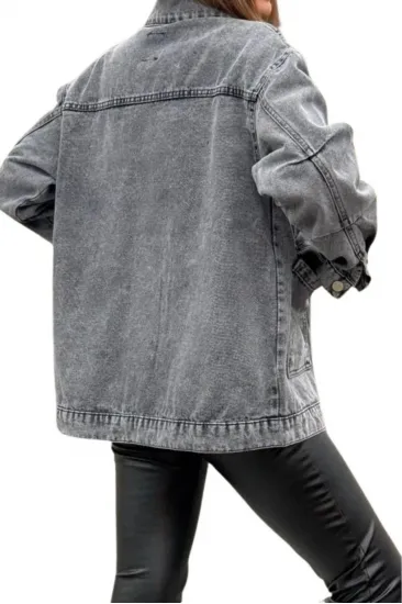 Kadın Gri Oversize Kot Ceket Kt001 KT001484 KT001484 Kadın Gri Oversize Kot Ceket Kt001 KT001484 KT001484