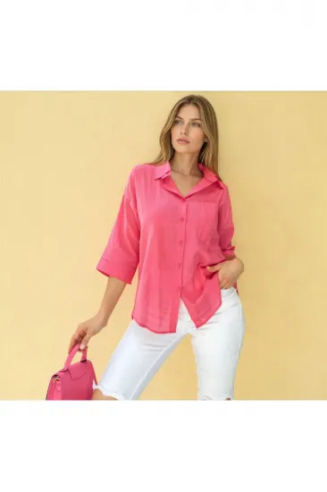 Kadın Fuşya Salaş Spor Gömlek / Truvakar Kol / Cepli /%100 Koton Flamlı Keten Kumaş 3619210 Kadın Fuşya Salaş Spor Gömlek / Truvakar Kol / Cepli /%100 Koton Flamlı Keten Kumaş 3619210