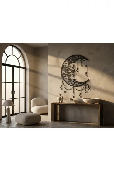 Modern Metal Ay Mandala Duvar Tablosu Sarkıt Detaylı Yatak Odası Bohem Duvar Dekoru Modern Metal Ay Mandala Duvar Tablosu Sarkıt Detaylı Yatak Odası Bohem Duvar Dekoru