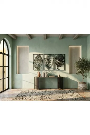 Modern 3 Parçalı Yaprak Damarı Motifli Estetik Metal Duvar Panosu Modern 3 Parçalı Yaprak Damarı Motifli Estetik Metal Duvar Panosu