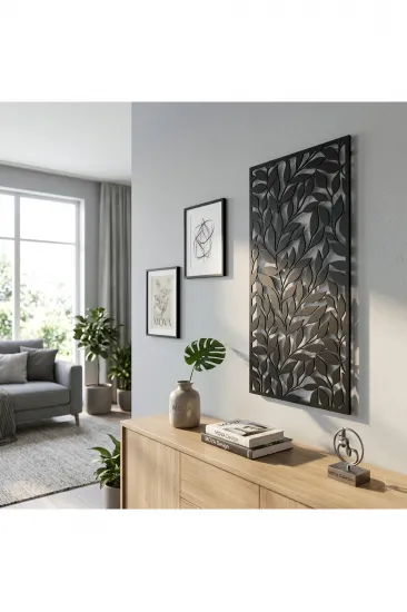 Modern Dikey Yaprak Motifli Estetik Metal Duvar Panosu Modern Dikey Yaprak Motifli Estetik Metal Duvar Panosu