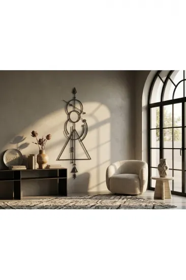 Modern Metal Ok ve Geometrik Sembollü Dikey Duvar Tablosu Salon Ofis Duvar Dekoru Modern Metal Ok ve Geometrik Sembollü Dikey Duvar Tablosu Salon Ofis Duvar Dekoru