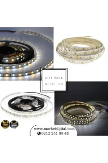 24V Çift Renk Şerit LED 192 LED/m Bakır PCB (2700K+6500K)