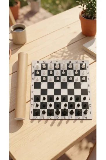 50x50 cm Taşınabilir Rulo Satranç Takımı - Özel Silindir Kutulu Büyük Boy Satranç Seti
