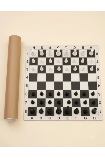 50x50 cm Taşınabilir Rulo Satranç Takımı - Özel Silindir Kutulu Büyük Boy Satranç Seti