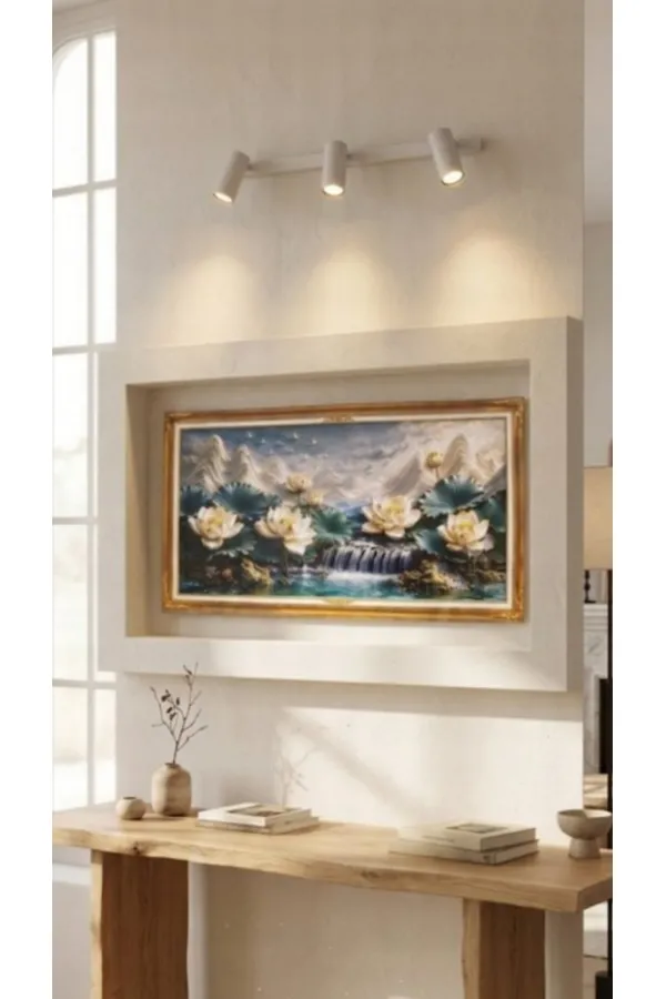 Modern Lotus ve Şelale Temalı Çerçevesiz Tablo - 20*40 cm Modern Lotus ve Şelale Temalı Çerçevesiz Tablo - 20*40 cm