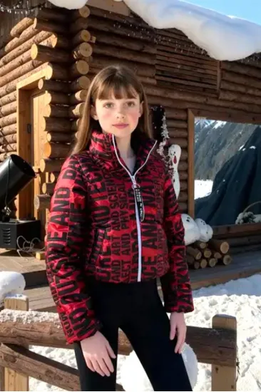 Kız Çocuk Kırmızı Parlak Yazılı Şişme Mont Kız Çocuk Kırmızı Parlak Yazılı Şişme Mont