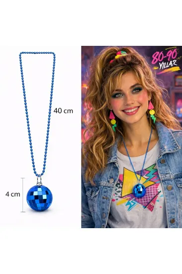 Retro Disko Topu Şekilli 80'ler 90'lar Mavi Renk Plastik Kolye (5637) Retro Disko Topu Şekilli 80'ler 90'lar Mavi Renk Plastik Kolye (5637)