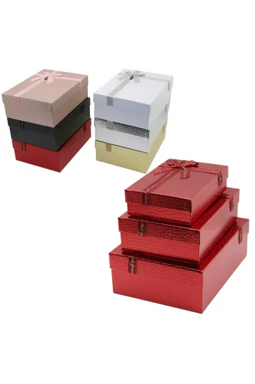 3PCS D.DÖRTGEN PARLAK MİX RENKLİ - KABARTMA DESEN KARTON HEDİYE KUTUSU KURDELALI 33X24.5-28.5X20.5-24X16.5CM (5637) 3PCS D.DÖRTGEN PARLAK MİX RENKLİ - KABARTMA DESEN KARTON HEDİYE KUTUSU KURDELALI 33X24.5-28.5X20.5-24X16.5CM (5637)