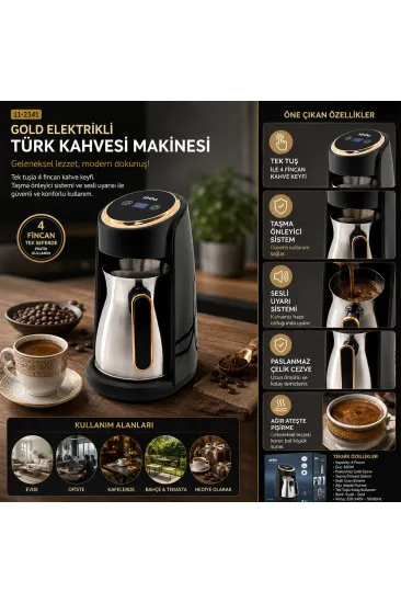 GOLD ELEKTRİKLİ TÜRK KAHVESİ MAKİNESİ 4 FİNCAN SESLİ UYARI - TAŞMA ÖNLEYİCİ SİSTEM SCM-2984 (5637) GOLD ELEKTRİKLİ TÜRK KAHVESİ MAKİNESİ 4 FİNCAN SESLİ UYARI - TAŞMA ÖNLEYİCİ SİSTEM SCM-2984 (5637)