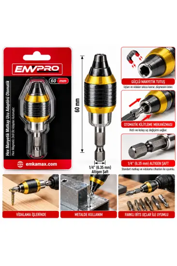 MANYETİK MATKAP UCU ADAPTÖR OTOMATİK 60MM ÇOK FONKSİYONLU FARKLU UÇLARA UYUMLULUK - PRATİK UÇ DEĞİŞTİRME EMV-5668 (5637) MANYETİK MATKAP UCU ADAPTÖR OTOMATİK 60MM ÇOK FONKSİYONLU FARKLU UÇLARA UYUMLULUK - PRATİK UÇ DEĞİŞTİRME EMV-5668 (5637)