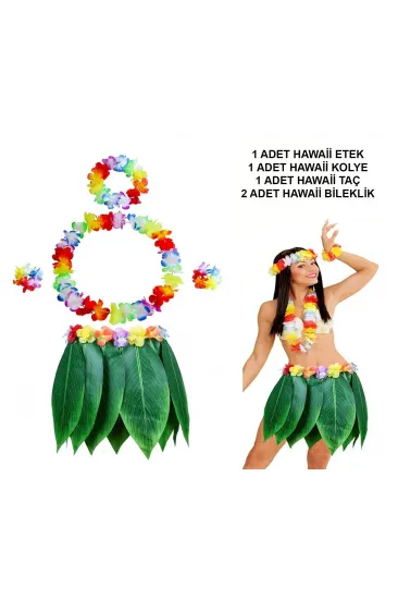 Yetişkin Hawaii Kostüm Seti - Yaprak Etek & Hawaii Set - 5 Parça (5637) Yetişkin Hawaii Kostüm Seti - Yaprak Etek & Hawaii Set - 5 Parça (5637)