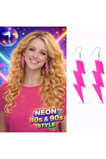 80’ler 90'lar Retro Neon Pembe Şimşek Küpe 10 cm (5637) 80’ler 90'lar Retro Neon Pembe Şimşek Küpe 10 cm (5637)