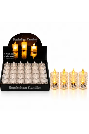 24 ADET BÜYÜK BOY PİLLİ KRİSTAL MİKA LED MUM ÇAP : 3.8CM YÜKSEKLİK : 9CM İ10-015 (5637)