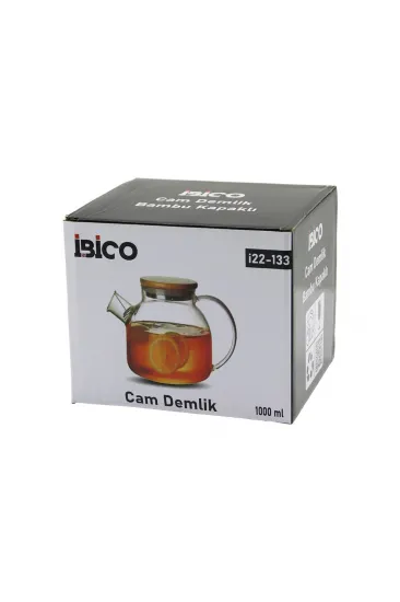 1000ML SADE DÜZ CAM DEMLİK  BAMBU DIŞ YÜZEY - METAL İÇ YÜZEY - SİLİKON CONTALI KAPAK (5637)