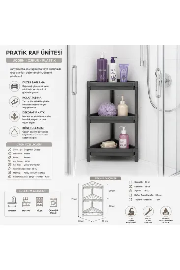GRİ ÜÇGEN ÇUKUR PRATİK RAF ÜNİTESİ PLASTİK (5637)