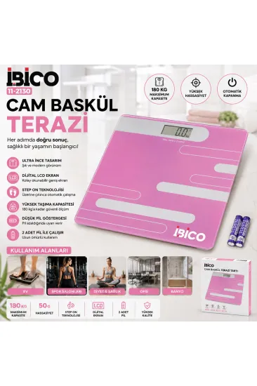 DİJİTAL - PİLLİ RENKLİ CAM BANYO BASKÜL TERAZİ TARTI LCD EKRAN 180KG/50GR 26X26CM İ11-024 (5637)