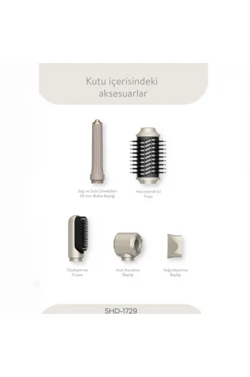 ROSE GOLD AİR BRUSH 5İN1=BUKLE-HACİMLE-DÜZLEŞTİR-2-FIRÇA SAÇ KURUTMA - ŞEKİL MAKİNESİ 1300W3-KDM.HIZ - DERECE SHD-1729 (5637)