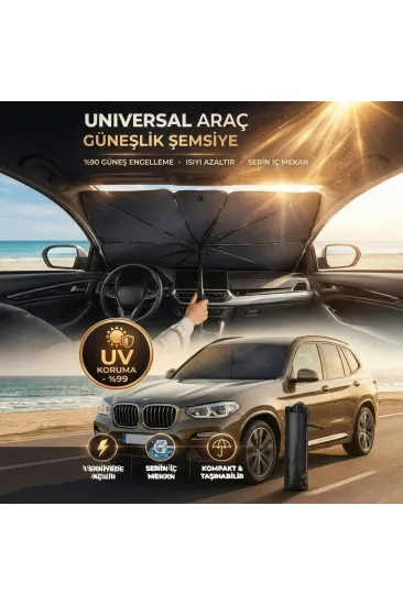 Premium Katlanabilir Araç Ön Cam Güneşliği – Şemsiye Tipi Oto Güneşlik, UV Korumalı Isı Yalıtımlı Ön Cam Gölgelik (5637)