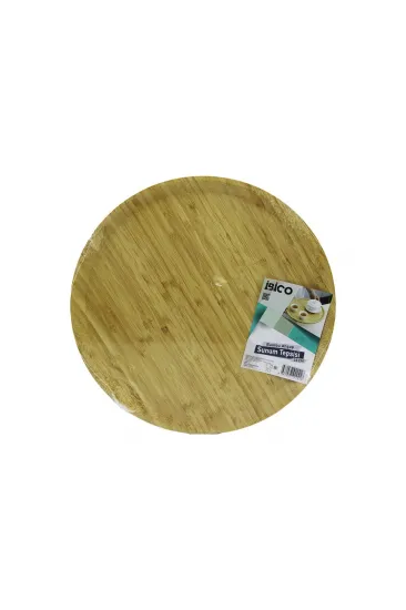 YUVARLAK=38CM AHŞAP BAMBU SERVİS SUNUM TEPSİ - TAHTASI (5637)