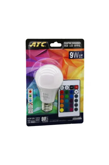 ATC-RGB-9W KUMANDALI 9W=60W RGB=16-RENKLİ LED AMPUL E27 800 LÜMEN 6500K 25.000 SAAT ÖMÜR (5637) ATC-RGB-9W KUMANDALI 9W=60W RGB=16-RENKLİ LED AMPUL E27 800 LÜMEN 6500K 25.000 SAAT ÖMÜR (5637)