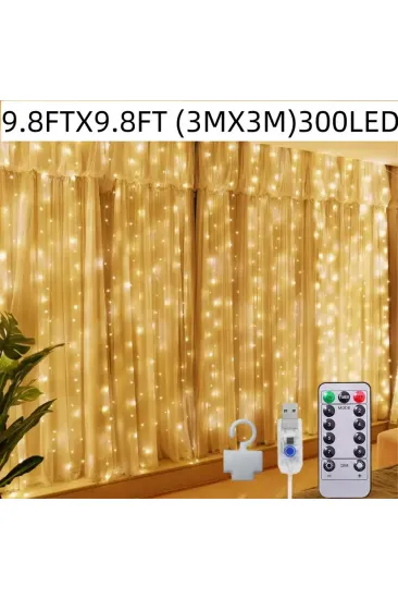 300 Ledli 10 Sarkıt Perde Led Işık-8 Fonksiyon, Uzaktan Kumandalı, 3x3 Metre (5637) 300 Ledli 10 Sarkıt Perde Led Işık-8 Fonksiyon, Uzaktan Kumandalı, 3x3 Metre (5637)