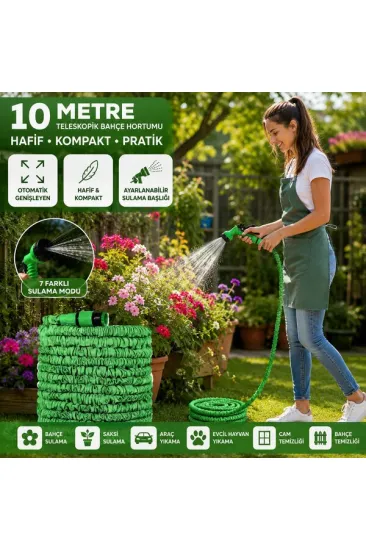 10 MT TELESKOPİK UZAYAN BAHÇE HORTUMU 7 FONKSİYON AYARLI TETİKLİ TABANCA (5637) 10 MT TELESKOPİK UZAYAN BAHÇE HORTUMU 7 FONKSİYON AYARLI TETİKLİ TABANCA (5637)