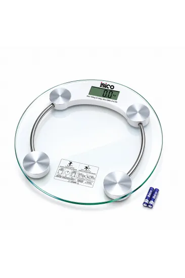 DİJİTAL - PİLLİ YUVARLAK BANYO BASKÜL TERAZİ TARTI LCD EKRAN 180KG/0.1G 30X30CM İ11-026 (5637)