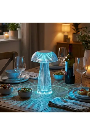 Şeffaf Mantar Model LED Masa Lambası –Kumandalı Şarjlı, Dokunmatik, Rengarek Işık Modlu Dekoratif Gece Lambası (5637) Şeffaf Mantar Model LED Masa Lambası –Kumandalı Şarjlı, Dokunmatik, Rengarek Işık Modlu Dekoratif Gece Lambası (5637)