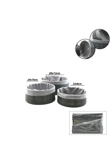 GRİ 3 BOY YUVARLAK BAMBU KENAR ORGANİZER SEPET AHŞAP ALTLIK - BEZLİ ÇAP: 22X24X29CM (5637) GRİ 3 BOY YUVARLAK BAMBU KENAR ORGANİZER SEPET AHŞAP ALTLIK - BEZLİ ÇAP: 22X24X29CM (5637)