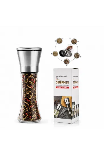 HAND GRINDER BÜYÜK CAM HAZNELİ - KROM KAPLAMA PLS.KAPAKLI TUZ - BAHARAT ÖĞÜTÜCÜ (5637)