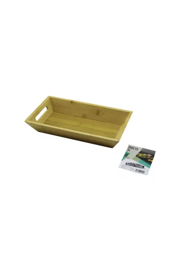 DİKDÖRTGEN=16X30CM  DERİN=4.5CM  AHŞAP BAMBU SUNUM TEPSİSİ ÇİFT OYMA KULPLU (5637)