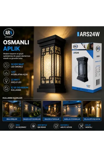 IP66 50.000 SAAT LED ÖMRÜ 22W OSMANLI LED APLİK DUVAR LAMBASI ARS-348952 (5637) IP66 50.000 SAAT LED ÖMRÜ 22W OSMANLI LED APLİK DUVAR LAMBASI ARS-348952 (5637)