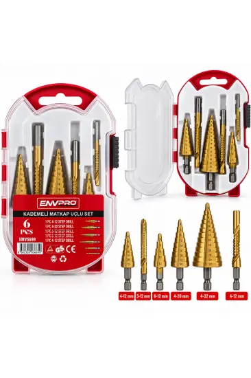 6PCS MATKAP UÇLU KADEMELİ SET 4-12MM - 4-20MM - 4-32MM - 3MM - 6MM - 8MM (5637) 6PCS MATKAP UÇLU KADEMELİ SET 4-12MM - 4-20MM - 4-32MM - 3MM - 6MM - 8MM (5637)
