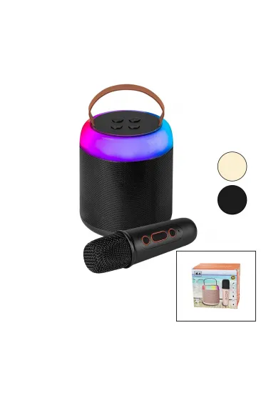 YUVARLAK KARAOKE MİKROFONLUBLUETOOTH WİRELESS HOPARLÖR - SPEAKER USB ŞARJLI - IŞIKLI (5637)