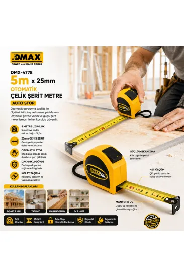 12 ADET 5MT X 25MM OTOMATİK ÇELİK ŞERİT METRE STOPLU (5637) 12 ADET 5MT X 25MM OTOMATİK ÇELİK ŞERİT METRE STOPLU (5637)