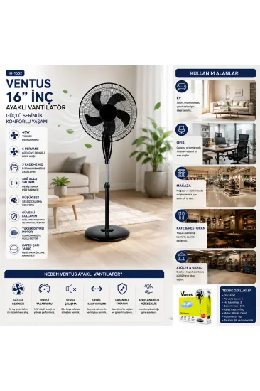 16 INC İNÇ EV TİPİ AYAKLI VANTİLATÖR 45W 5 PLS.PERVANE 3 KADEME HIZ FAN (5637) 16 INC İNÇ EV TİPİ AYAKLI VANTİLATÖR 45W 5 PLS.PERVANE 3 KADEME HIZ FAN (5637)