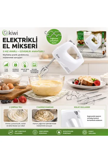 KİWİ KMX-3608 ELEKTRİKLİ EL MİKSERİ 2PCS METAL ÇIRPMA APARATI - 2PCS HAMUR KANCASI 5 KADEME HIZ ÇIRPICI ÇIKARTMA DÜĞMELİ (5637) KİWİ KMX-3608 ELEKTRİKLİ EL MİKSERİ 2PCS METAL ÇIRPMA APARATI - 2PCS HAMUR KANCASI 5 KADEME HIZ ÇIRPICI ÇIKARTMA DÜĞMELİ (5637)
