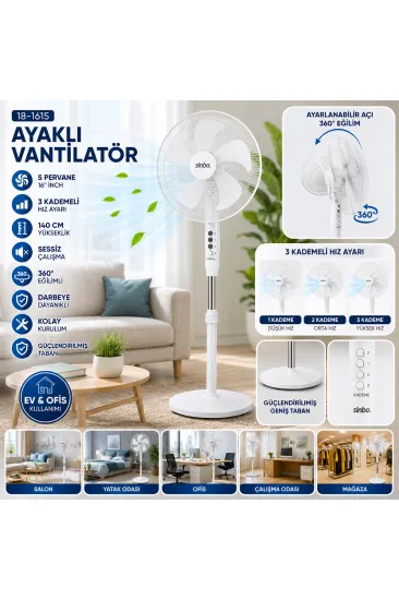 BEYAZ 5 PERVANE - 16 INC EV - OFİS KOMPAKT - SESSİZ - ÜÇ KADEME 140CM YÜKSEKLİK AYAKLI VANTİLATÖR SF-6789 (5637) BEYAZ 5 PERVANE - 16 INC EV - OFİS KOMPAKT - SESSİZ - ÜÇ KADEME 140CM YÜKSEKLİK AYAKLI VANTİLATÖR SF-6789 (5637)