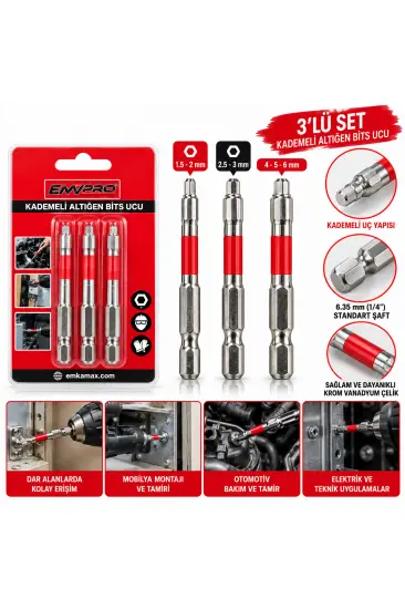 3PCS KADEMELİ ALYAN BİTS UCU - ÇOK FONSİYONLU 65MM/2.56 OIN (5637) 3PCS KADEMELİ ALYAN BİTS UCU - ÇOK FONSİYONLU 65MM/2.56 OIN (5637)