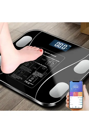 Yağ Ölçer Fonksiyonlu Dijital Baskül Elektronik Tartı Akıllı Bluetooth Lcd Dijital Ekran Ev Vücut (5637)