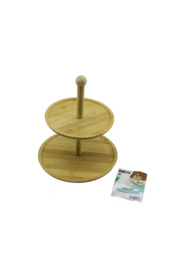 YUVARLAK  2 KATLI AHŞAP - BAMBU SERVİS SUNUM TAHTASI ÇAP: 20CM -- ÇAP:25CM (5637)