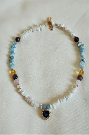 Taşlı Anjelit(melektaşı),akuamarin,ay Taşı,pembe Kuvars,ametist,sitrin Doğaltaş Kalp Kolye Taşlı Anjelit(melektaşı),akuamarin,ay Taşı,pembe Kuvars,ametist,sitrin Doğaltaş Kalp Kolye