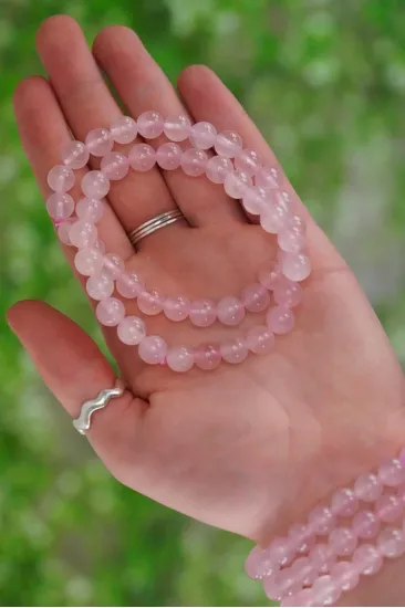Doğal Taş - Aşk, Sevgi, Çiftler Arası Uyum Bilekliği ( Pembe Kuvars )